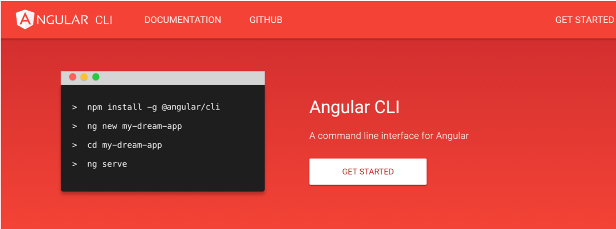 Screenshot of angular-cli website